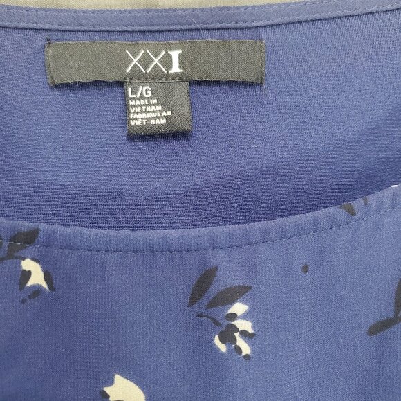 FOREVER 21 Womens Dress SZ Large Flutter Sleeve Sheath Floral Navy Elastic Waist - Picture 3 of 9